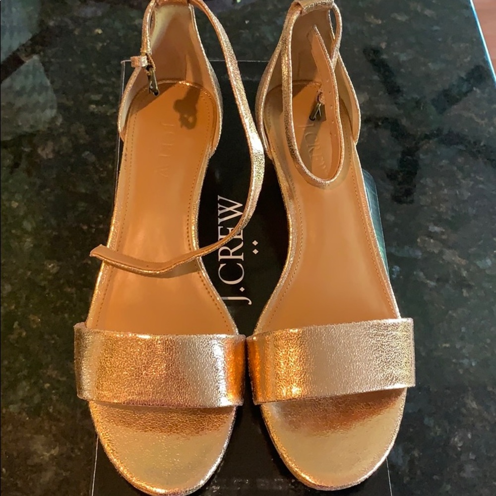 Rose gold dem-wedge JCrew sandal
